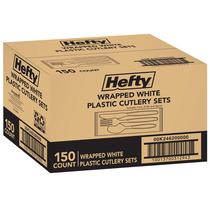 Conjunto de talheres Hefty embalado individualmente em plástico branco 150 unidades