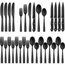 Conjunto de talheres Hiware Matte Black 24 peças para 4 com facas de bife