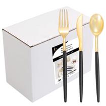 Conjunto de talheres I00000 144 peças de talheres pretos com acabamento dourado