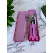 Conjunto de Talheres Infantil Com Garfo Faca Colher De Inox com Recipiente