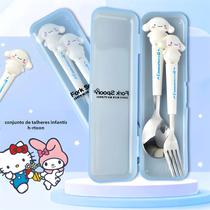 Conjunto De Talheres Infantis Hello Kitty Melody Kuromi Cinnamoroll Com Alça De Silicone Garfo