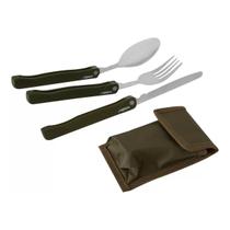 Conjunto de Talheres Inox Echo Life 03 Peças Verde Oliva Ideal Para Levar Em Pescarias Trilhas e Camping