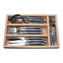 Conjunto de talheres Jean Dubost Laguiole de 24 peças com bandeja de madeira Conjunto de talheres Jean Dubost Laguiole de 24 peças com bandeja de madeira