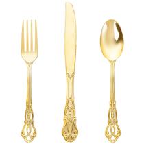 Conjunto de talheres Joyido Gold Plastic Silverware 90 peças Conjunto de talheres Joyido Gold Plastic Silverware 90 peças