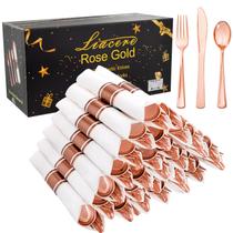 Conjunto de talheres Liacere Rose Gold Plastic, pacote com 100 Conjunto de talheres Liacere Rose Gold Plastic, pacote com 100