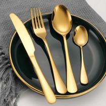Conjunto de Talheres Luxo Dourado Aço Inoxidável 20 Peças - Jogo Premium Ouro Colher Garfo Faca Inox