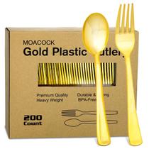 Conjunto de talheres MOACOCK Gold Plastic 200 unidades (100 colheres mais 100 garfos) Conjunto de talheres MOACOCK Gold Plastic 200 unidades (100 colheres mais 100 garfos)