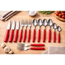 Conjunto de Talheres Mônaco 21 Peças 50% Inox e 50% Plástico Vermelho Fratelli