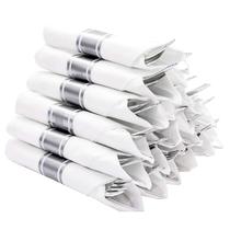 Conjunto de talheres N9R, pacote com 75 unidades de plástico prateado pré-laminado, 75 peças