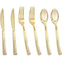 Conjunto de talheres Nervure Gold Plastic 300 unidades (100 garfos, 100 facas, 100 colheres)