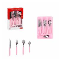 Conjunto de Talheres Palmas 24 Peças com Organizador Porta Talheres na cor Rosa - WELLMIX