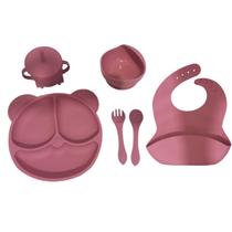 Conjunto De Talheres Para Bebê 7 Peças Prato De Jantar De Silicone Com Ventosa Tigela Copo Canudinho