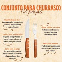 Conjunto De Talheres Para Churrasco Com Cabo De Madeira Wood Kit 6 Garfos E 6 Facas Grandes Para Churrasco 12 Peças Lehavi