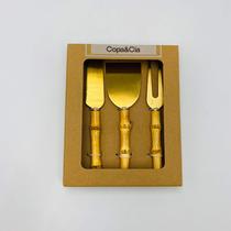 Conjunto de Talheres para Queijo 3 Pecas Garbo Bamboo Natural Dourado