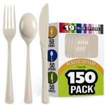 Conjunto de talheres Party Solids Ivory Plastic 150 unidades Heavy Duty Conjunto de talheres Party Solids Ivory Plastic 150 unidades Heavy Duty