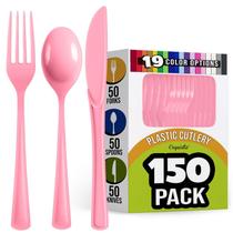 Conjunto de talheres Party Solids Pink Plastic 150 unidades (50 garfos, 50 facas e 50 colheres)