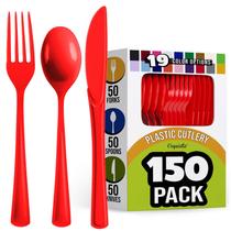 Conjunto de talheres Party Solids Red Plastic 150 unidades (garfos, facas e colheres)