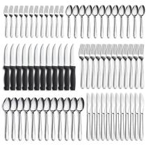Conjunto de talheres Pleafind de 72 peças para 12 com facas de bife Conjunto de talheres Pleafind de 72 peças para 12 com facas de bife