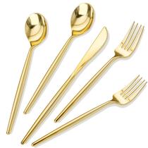 Conjunto de talheres Rubtlamp 180 unidades de talheres de plástico dourado