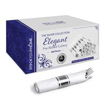 Conjunto de talheres Stock Your Home, pacote com 100 unidades de plástico prateado e guardanapos Conjunto de talheres Stock Your Home, pacote com 100 unidades de plástico prateado e guardanapos