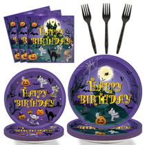 Conjunto de talheres Tevxj Happy Birthday Halloween 96 unidades para 24 convidados Conjunto de talheres Tevxj Happy Birthday Halloween 96 unidades para 24 convidados
