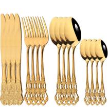 Conjunto De Talheres Vintage Em Aço Inoxidável Dourado 16 Peças Utensílios De Mesa Faca Garfo Colher