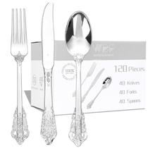Conjunto de talheres WDF Silver Plastic 120 peças - 40 garfos, 40 colheres