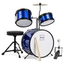 Conjunto de Tambores Infantil Best Choice Products - 3 Peças, Azul com Banquinho Conjunto de Tambores Infantil Best Choice Products - 3 Peças, Azul com Banquinho