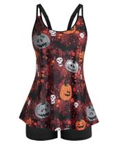 Conjunto de tanquíni Arolina Plus Size Push Up, cintura alta, vermelho escuro