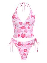 Conjunto de tanquíni com estampa de folhas florais tropicais seamoly rosa claro