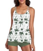 Conjunto de tanquíni de emagrecimento Urchics Slimming Suit Feminino Verde Escuro Palm Conjunto de tanquíni de emagrecimento Urchics Slimming Suit Feminino Verde Escuro Palm