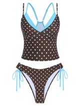 Conjunto de tanquíni feminino de dupla camada ZAFUL com decote em V azul Conjunto de tanquíni feminino de dupla camada ZAFUL com decote em V azul