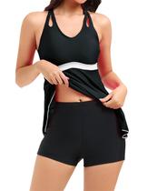 Conjunto de tanquíni Hanna Nikole, vestido de banho preto feminino com cuecas Conjunto de tanquíni Hanna Nikole, vestido de banho preto feminino com cuecas