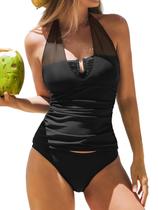 Conjunto de tanquíni, maiô CUPSHE U, malha de arame, alça única, preta XS