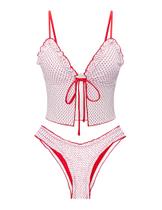 Conjunto de tanquíni Seamoly para mulheres, maiô com babados, corte alto, vermelho