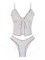 Conjunto de tanquíni Seamoly Polka Dots Smoked Ruffles Bege Tamanho L