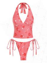 Conjunto de tanquíni Seamoly Red Gingham com estampa floral Halter XL