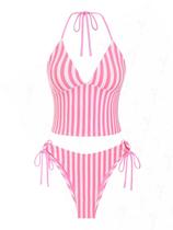 Conjunto de tanquíni seamoly Terry Cloth, cor contrastante, listrado