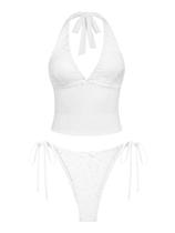 Conjunto de tanquíni Seamoly Vintage Eyelet Jacquard texturizado branco
