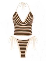 Conjunto de tanquínis com listras seamoly Colorblock Halter Deep Coffee Conjunto de tanquínis com listras seamoly Colorblock Halter Deep Coffee