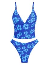 Conjunto de tanquínis ZAFUL para mulheres com decote em V para controle de barriga Conjunto de tanquínis ZAFUL para mulheres com decote em V para controle de barriga