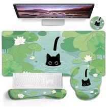 Conjunto de Tapete para Mesa Blusabaca com Mouse Pad Gato e Folha de Lótus