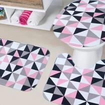 Conjunto de Tapetes Banheiro com 3 Peças Geométricas rosa - TAPETES JUNIOR