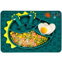Conjunto de tapetes de alimentação NICINGU Silicone Dinossauro com colher e garfo