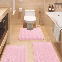 Conjunto de tapetes de banheiro ACCUMTEK listrado rosa ultra macio em chenille