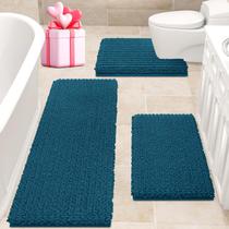 Conjunto de tapetes de banheiro ACCUMTEK Teal Blue Chenille 3 peças