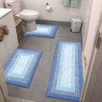 Conjunto de tapetes de banheiro Bsmathom de 3 peças de microfibra azul claro Conjunto de tapetes de banheiro Bsmathom de 3 peças de microfibra azul claro