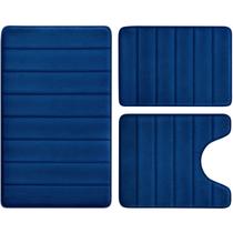 Conjunto de tapetes de banheiro BYSURE Navy Blue Memory Foam de 3 peças Conjunto de tapetes de banheiro BYSURE Navy Blue Memory Foam de 3 peças
