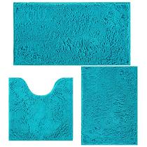 Conjunto de tapetes de banheiro Flotstiga, 3 peças, antiderrapante, turquesa