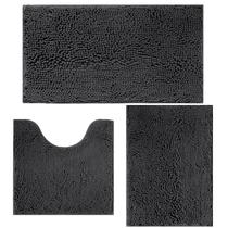 Conjunto de tapetes de banheiro Flotstiga, 3 peças, antiderrapantes, cinza escuro Conjunto de tapetes de banheiro Flotstiga, 3 peças, antiderrapantes, cinza escuro
